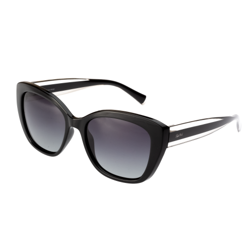 StyleMark L2540A Black and White Cat-Eye Polarized Sunglasses with Gradient Dark Gray Lenses