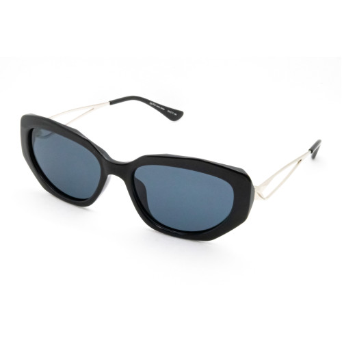 StyleMark L2607A Black Geometric Cat-Eye Polarized Sunglasses with Solid Dark Blue Lenses